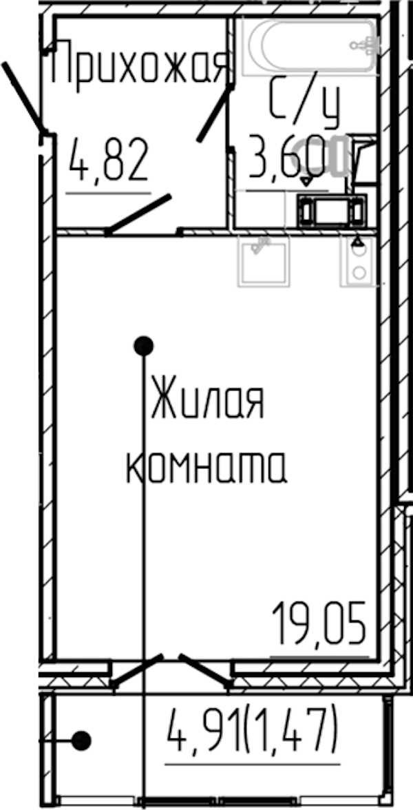 Квартира студия 28.94 м², 3/8 эт., ЖК «SERTOLOVO PARK»